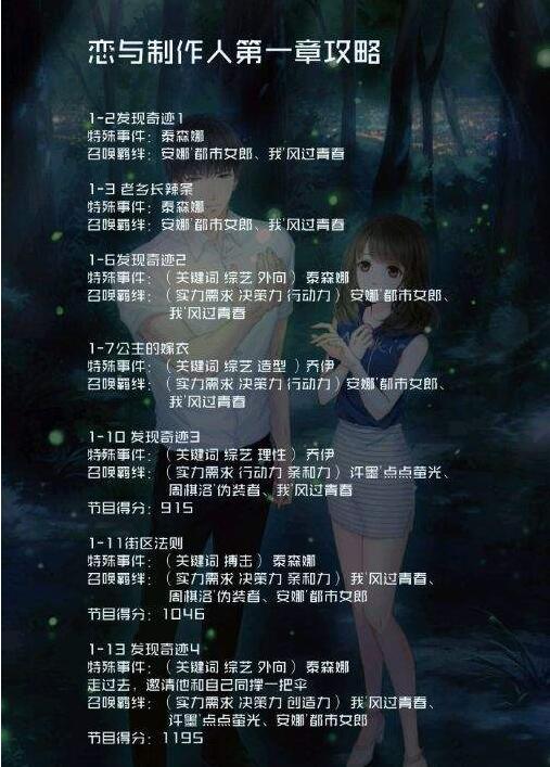 《恋与制作人》恋与制作人通关攻略之第一章,恋之制作人第一章攻略