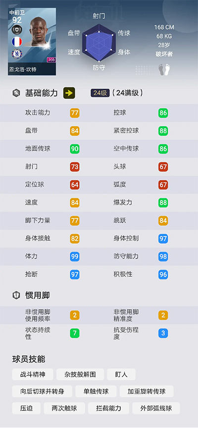 实况足球中前卫坎特怎么样_实况足球中前卫坎特角色解析