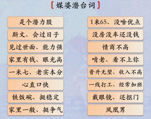 汉字神操作媒婆潜台词怎么过